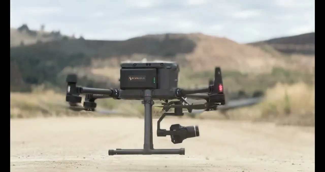 Drone-mounted capture rig flying an outdoor location