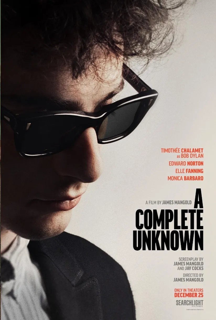 Official poster for A Complete Unknown (2024), James Mangold’s Bob Dylan biopic