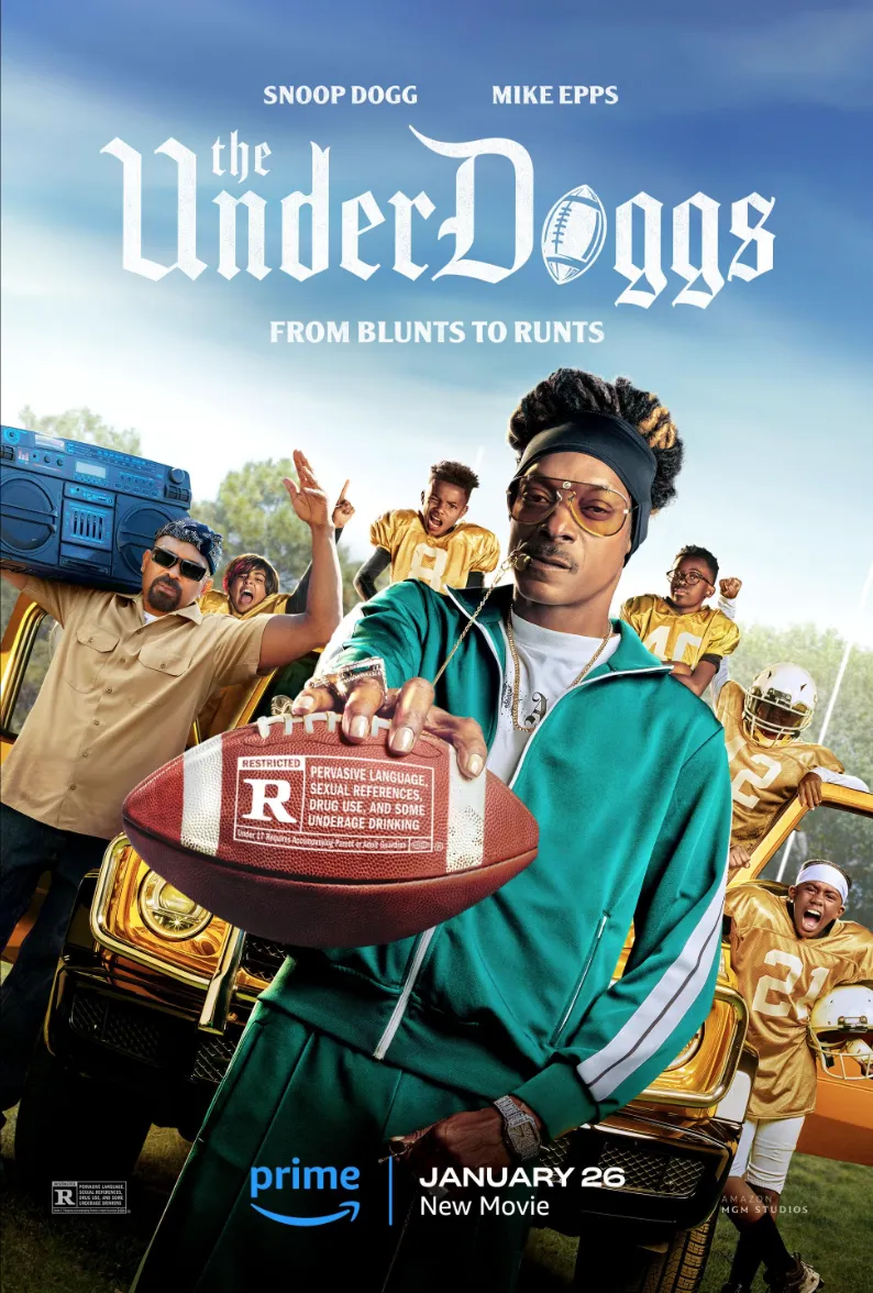 Official poster for The Underdoggs (2024) — Amazon MGM Studios sports comedy starring Snoop Dogg