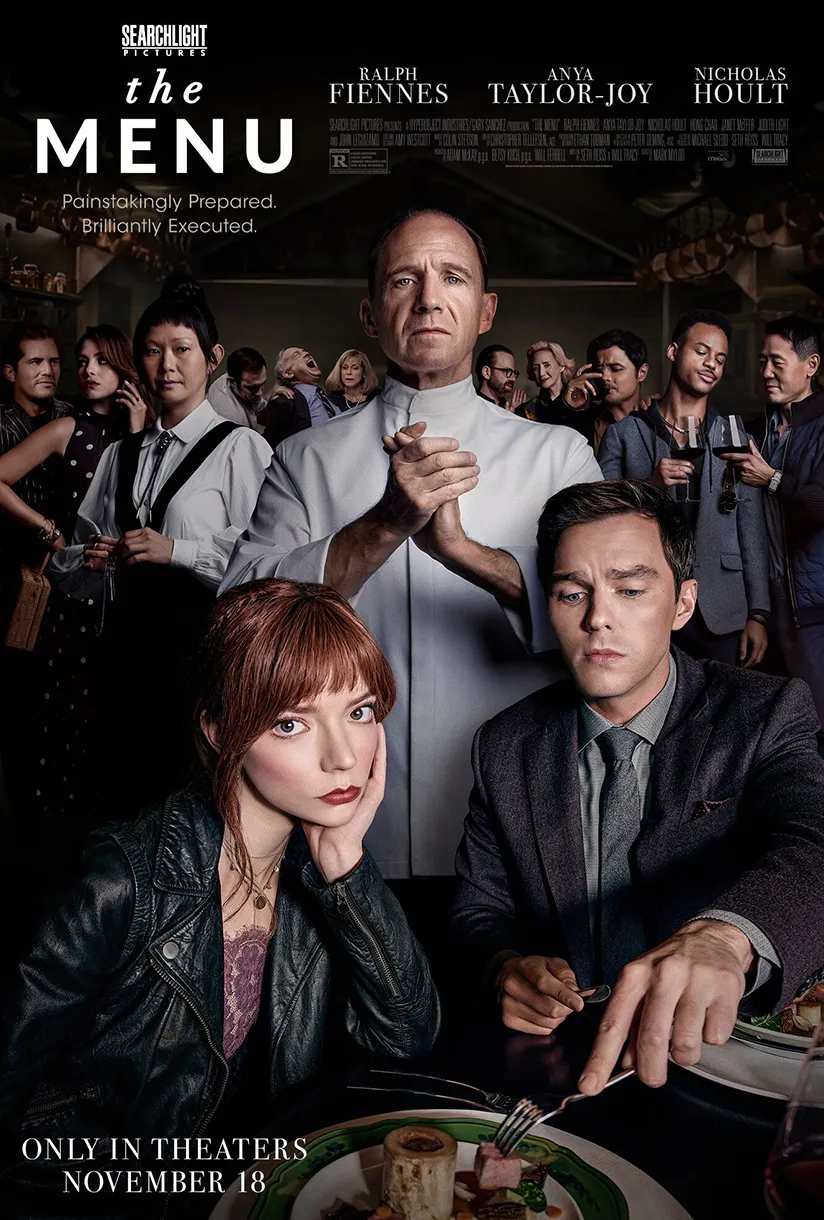Official poster for The Menu (2022) — Searchlight Pictures comedy horror starring Ralph Fiennes