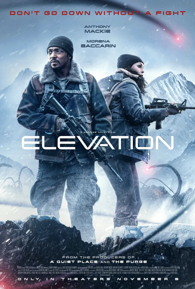 Official poster for Elevation (2024) — Lyrical Media action thriller starring Anthony Mackie